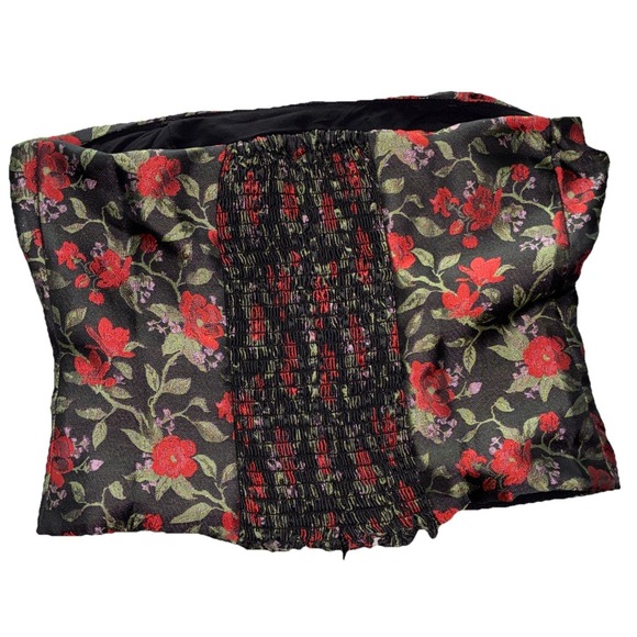Reformation Giorgia Corset Size 4 Black Top With Red And Green Floral Zip Back - Picture 3 of 8